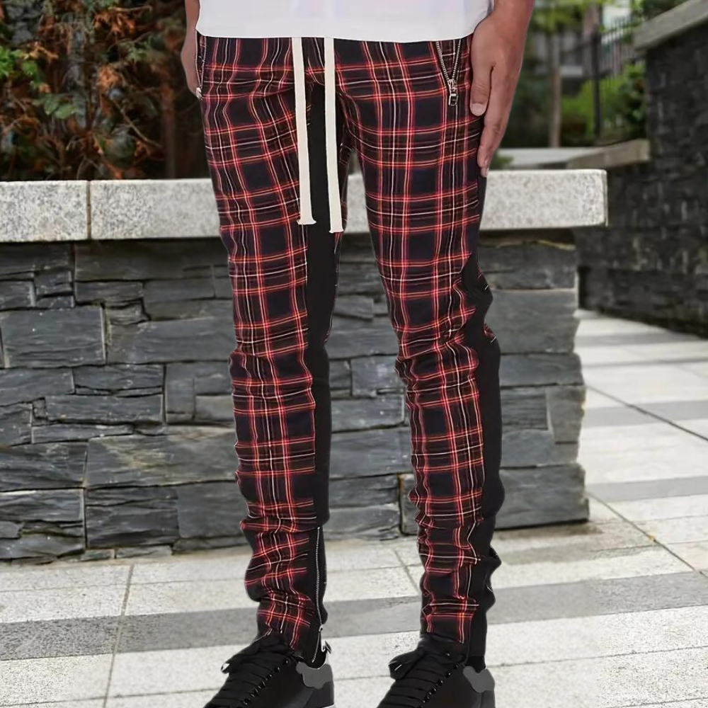 Slim fit heren joggerbroek met ruitpatroon – STYRX GridMotion - Glamorix