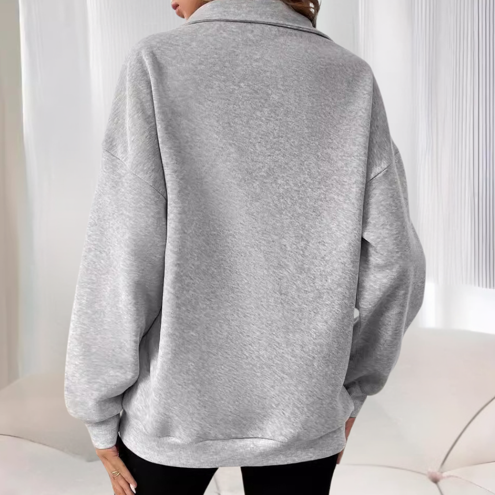 Zachte fleece damestrui met halve rits en warme binnenkant – LYVORA - Glamorix