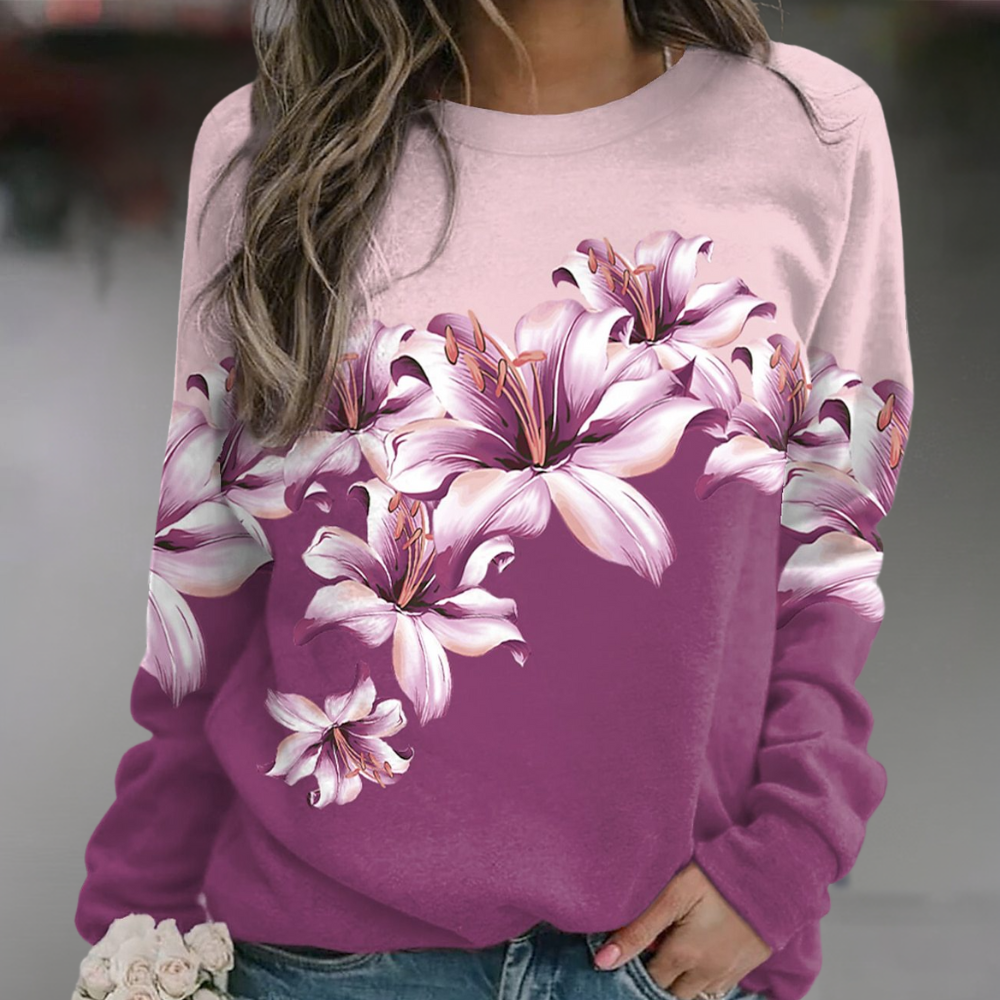 Dames sweatshirt met zachte bloemenprint en comfortabele pasvorm – FLORYA BloomSoft - Glamorix