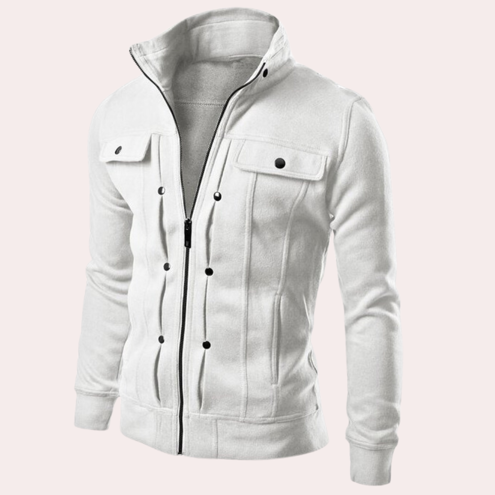 Moderne herenjas met hoge kraag en ritssluiting – VARELLO EdgeZip - Glamorix