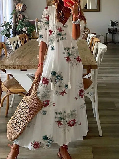 LunaraBloom – Bohemian maxi-jurk met zwierige flair en zomerse vrijheid