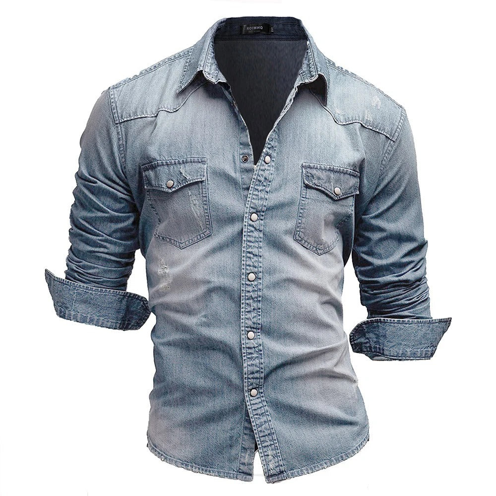FINLEY - Retro denim overhemd met knoopzakken