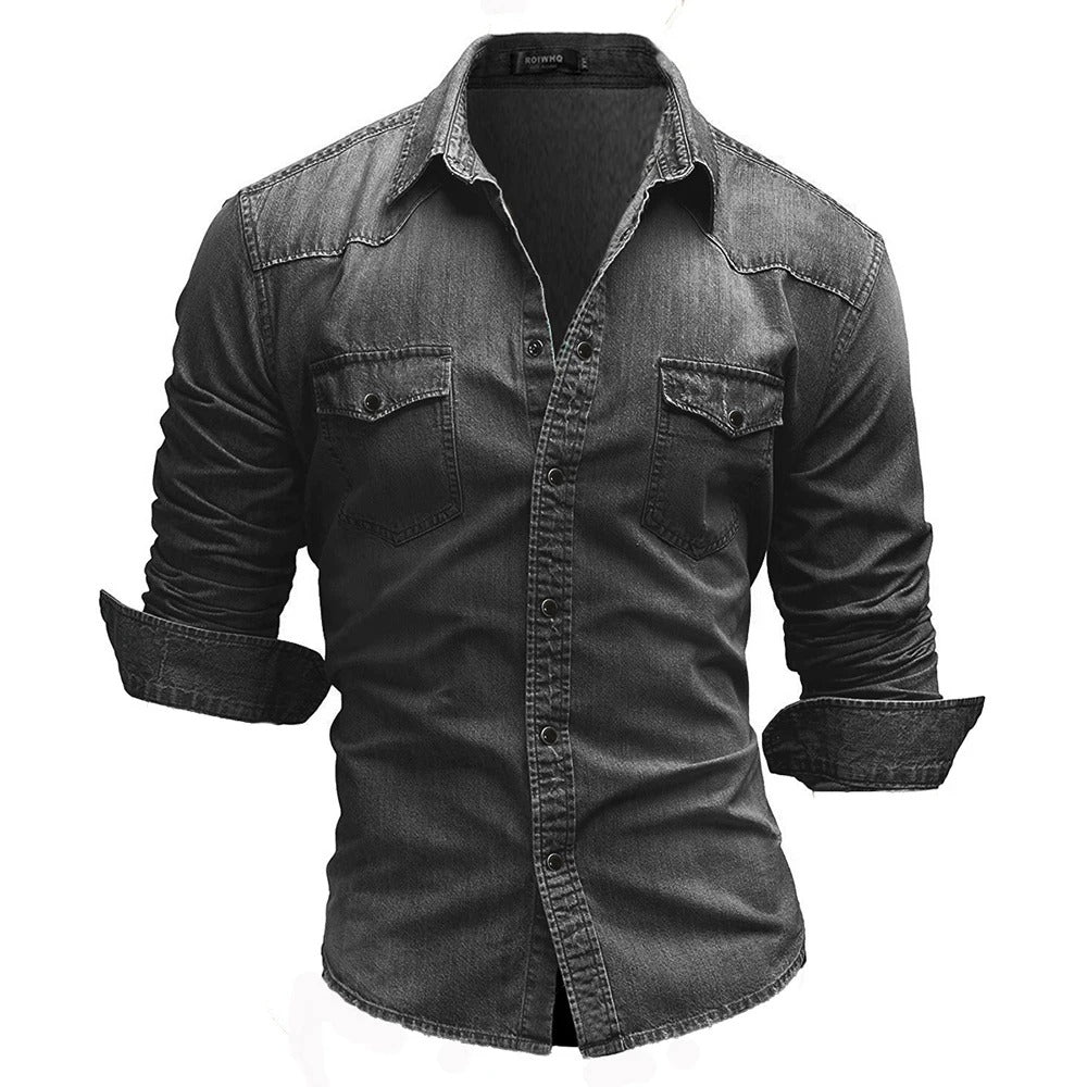 FINLEY - Retro denim overhemd met knoopzakken