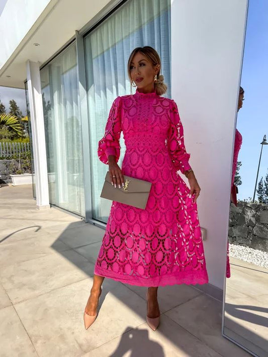 Elegante midi-jurk met kanten details voor dames – ISABELLE