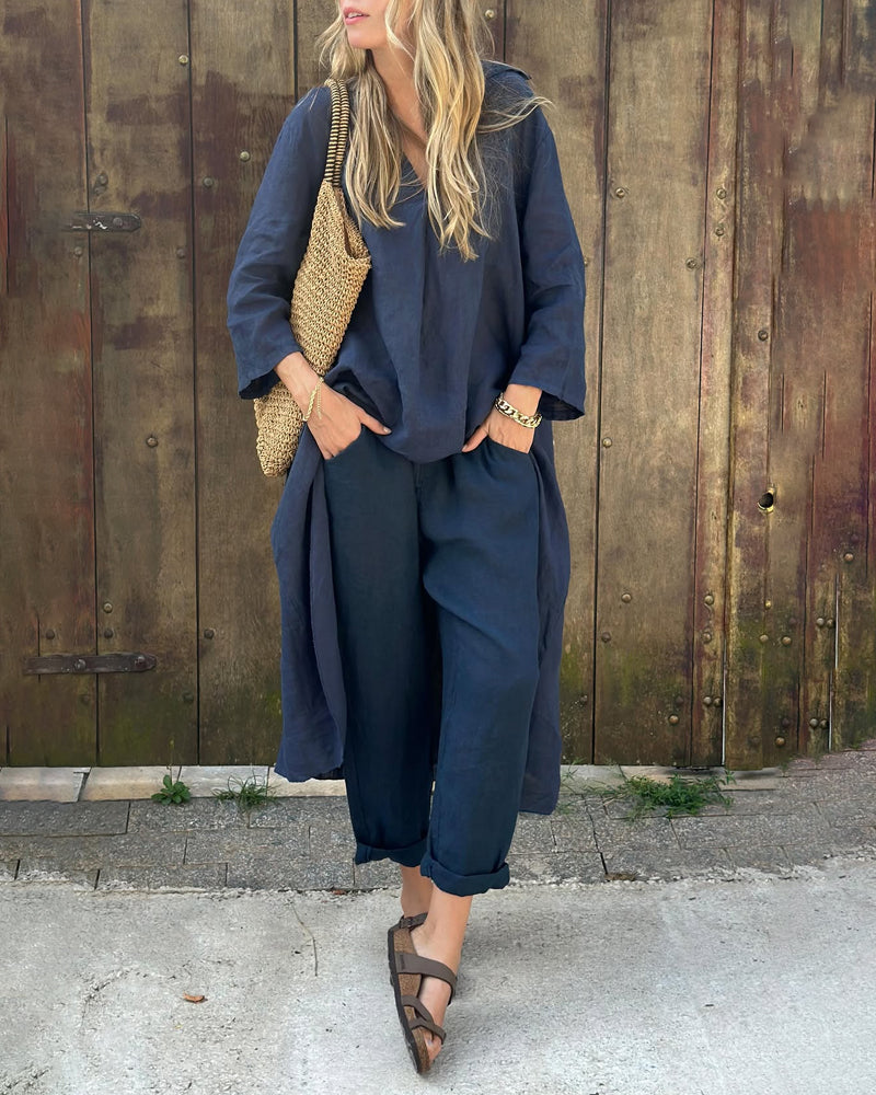 Ylva - Dames co-ord set met losvallende top en rechte broek - Glamorix