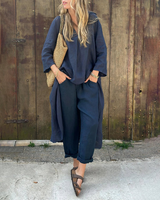 Ylva - Dames co-ord set met losvallende top en rechte broek - Glamorix