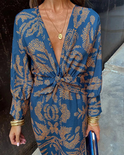 LYRA – Elegante damesjurk met bloemenprint en lange mouwen - Glamorix