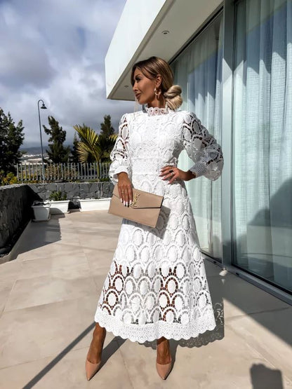 Elegante midi-jurk met kanten details voor dames – ISABELLE