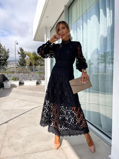Elegante midi-jurk met kanten details voor dames – ISABELLE