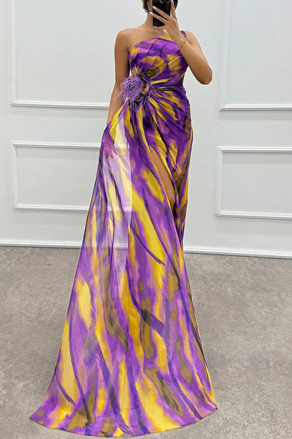 Asymmetrische maxi-jurk met hoge split – VELVETA - Glamorix