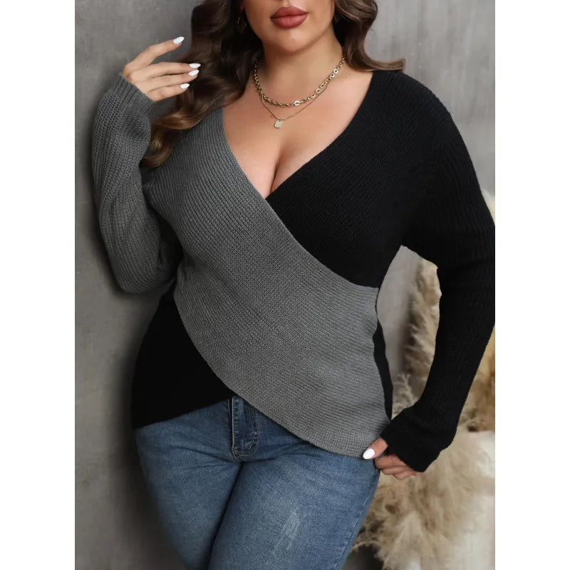 COLORVIBE - Kleurblok Pullover met Diepe V-Hals