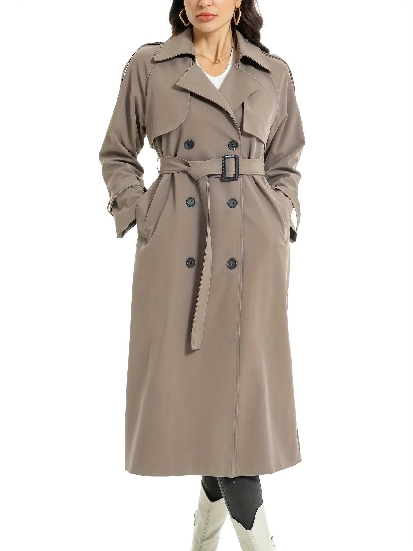 FELICIA - Lange dubbelzijdige trenchcoat met riem en brede revers voor dames
