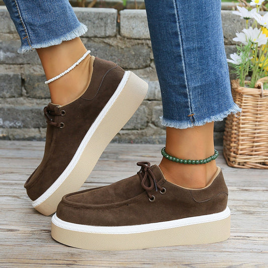 Dames platform veterschoen met suède-look en verhoogde zool – LUNISA ELEVATE - Glamorix
