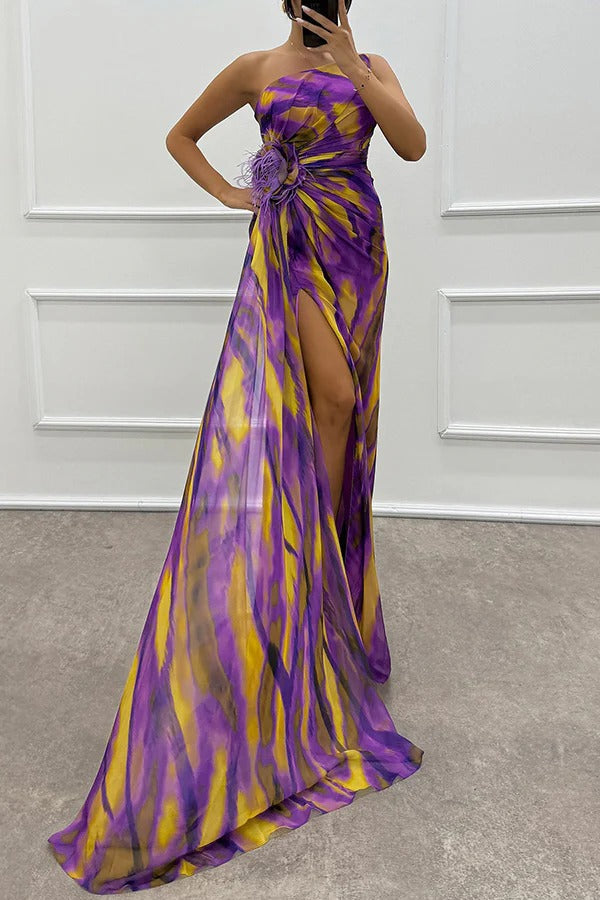 Asymmetrische maxi-jurk met hoge split – VELVETA - Glamorix