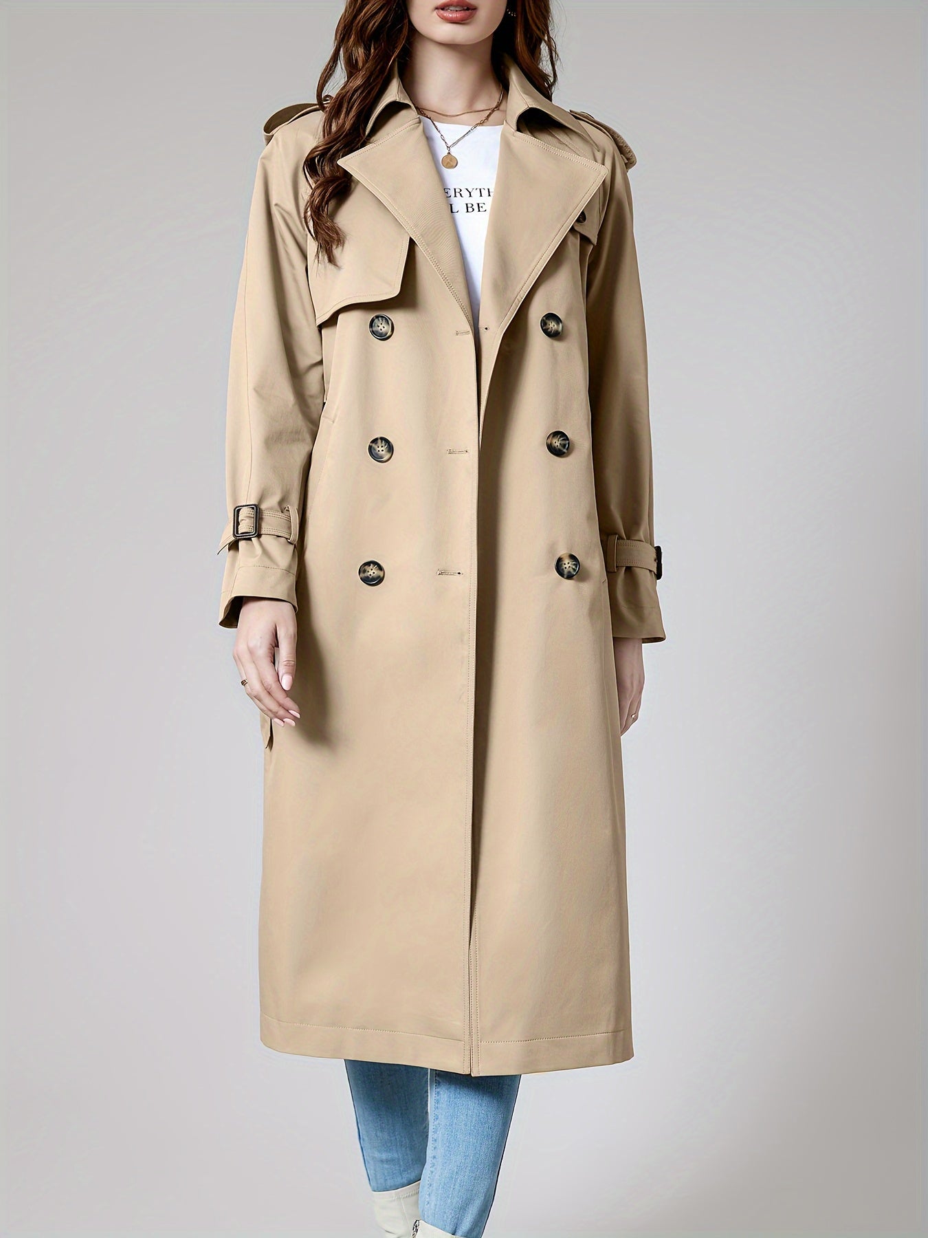 SOPHIA - Lange dames trenchcoat met dubbele knopen en klassieke getailleerde pasvorm