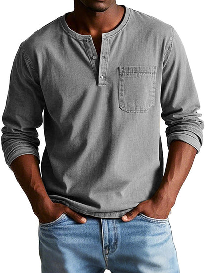 Casual Henley longsleeve met knoopsluiting en borstzakje – RYKER CLASSIC - Glamorix