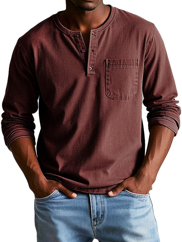 Casual Henley longsleeve met knoopsluiting en borstzakje – RYKER CLASSIC - Glamorix