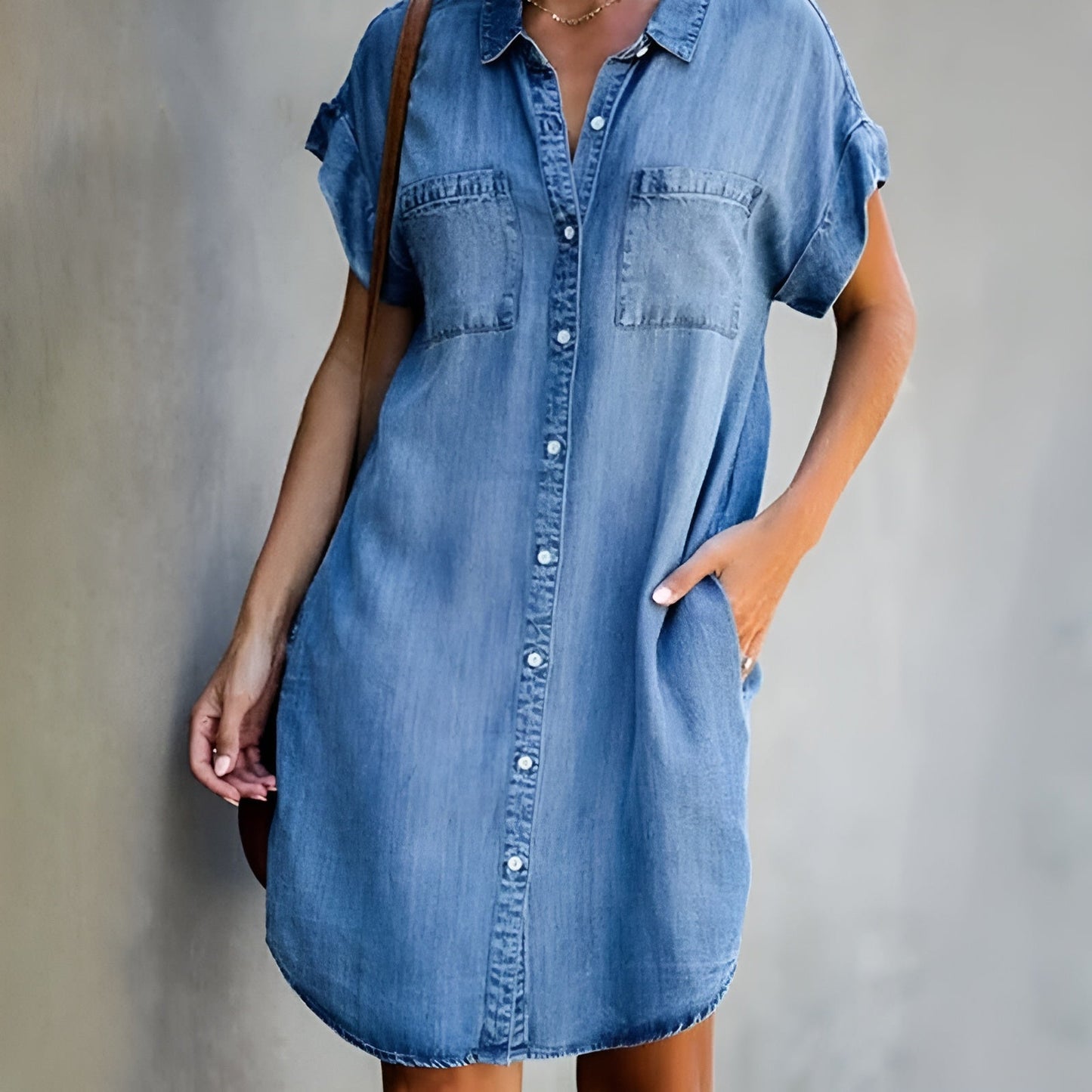 Casual overhemdjurk voor dames met korte mouwen en knoopsluiting – LIVIA STRAIGHT - Glamorix