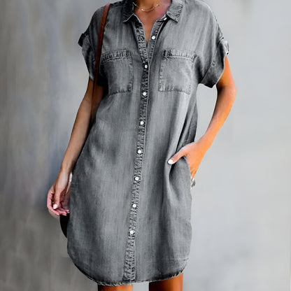 Casual overhemdjurk voor dames met korte mouwen en knoopsluiting – LIVIA STRAIGHT - Glamorix