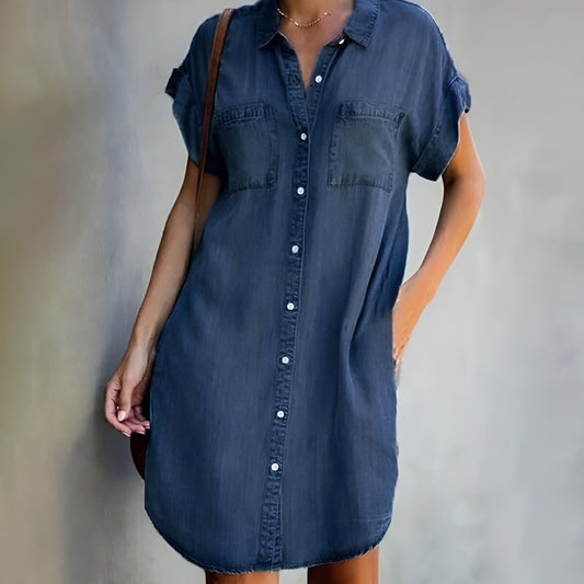 Casual overhemdjurk voor dames met korte mouwen en knoopsluiting – LIVIA STRAIGHT - Glamorix