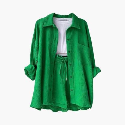 Helga - Dames co-ord set met blouse en short met hoge taille - Glamorix