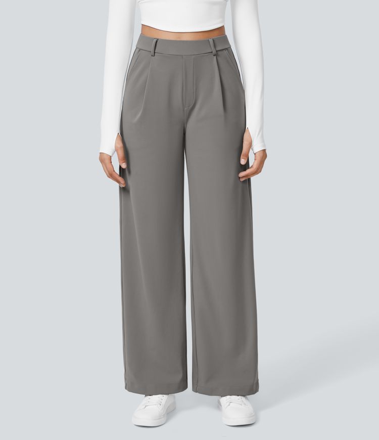 Wijde damesbroek met hoge taille en elegante snit – VelluraWide - Glamorix