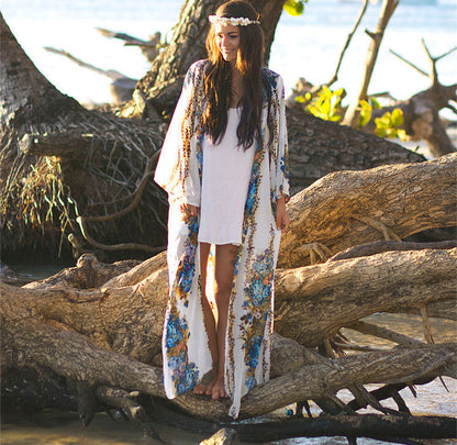 Modieuze lange kimono met sierlijke print en wijdvallende mouwen – ARISHA - Glamorix