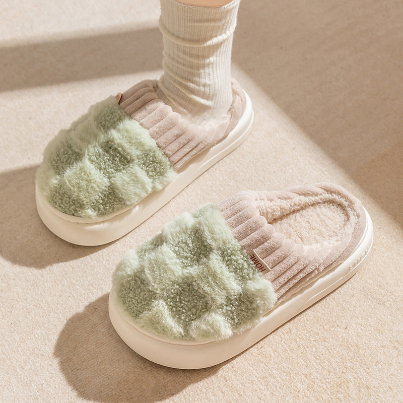 MAEVE - Geruite pluche pantoffels voor vrouwen