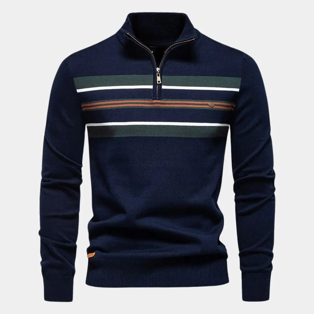 Gestreepte heren trui met halve rits en sportieve look – ELIOR - Glamorix