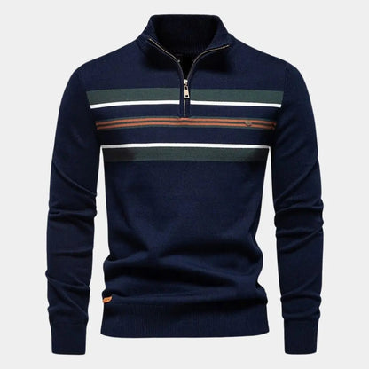 Gestreepte heren trui met halve rits en sportieve look – ELIOR - Glamorix