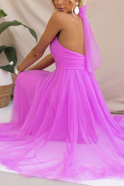 Elegante halter midi-jurk met volumineuze rok – AURÉLIA - Glamorix