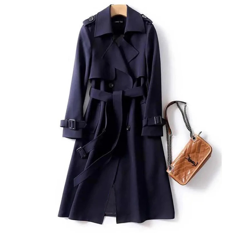 EVELYN - Lange trenchcoat met dubbele knoopsluiting en ceintuur voor dames