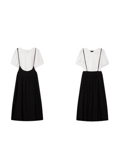 Twee-delige dames set met pofmouwtop en midirok met strikbandjes – AMARA SET - Glamorix