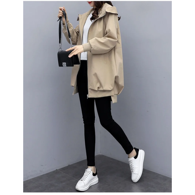 SIENNA - Casual trenchcoat met trekkoord, capuchon en oversized pasvorm voor dames