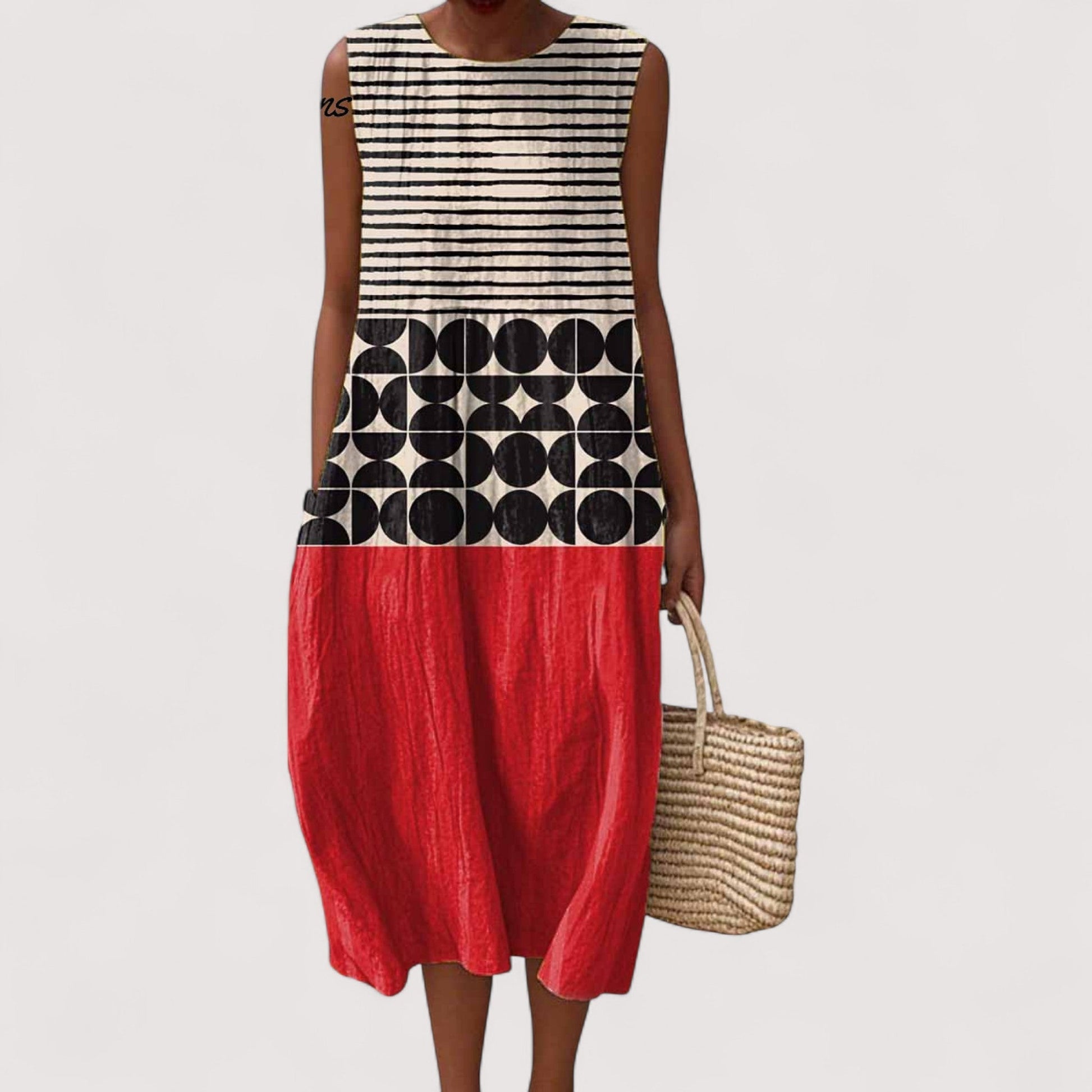 Luchtige midi zomerjurk met grafisch kleurvlak – MIREYA - Glamorix