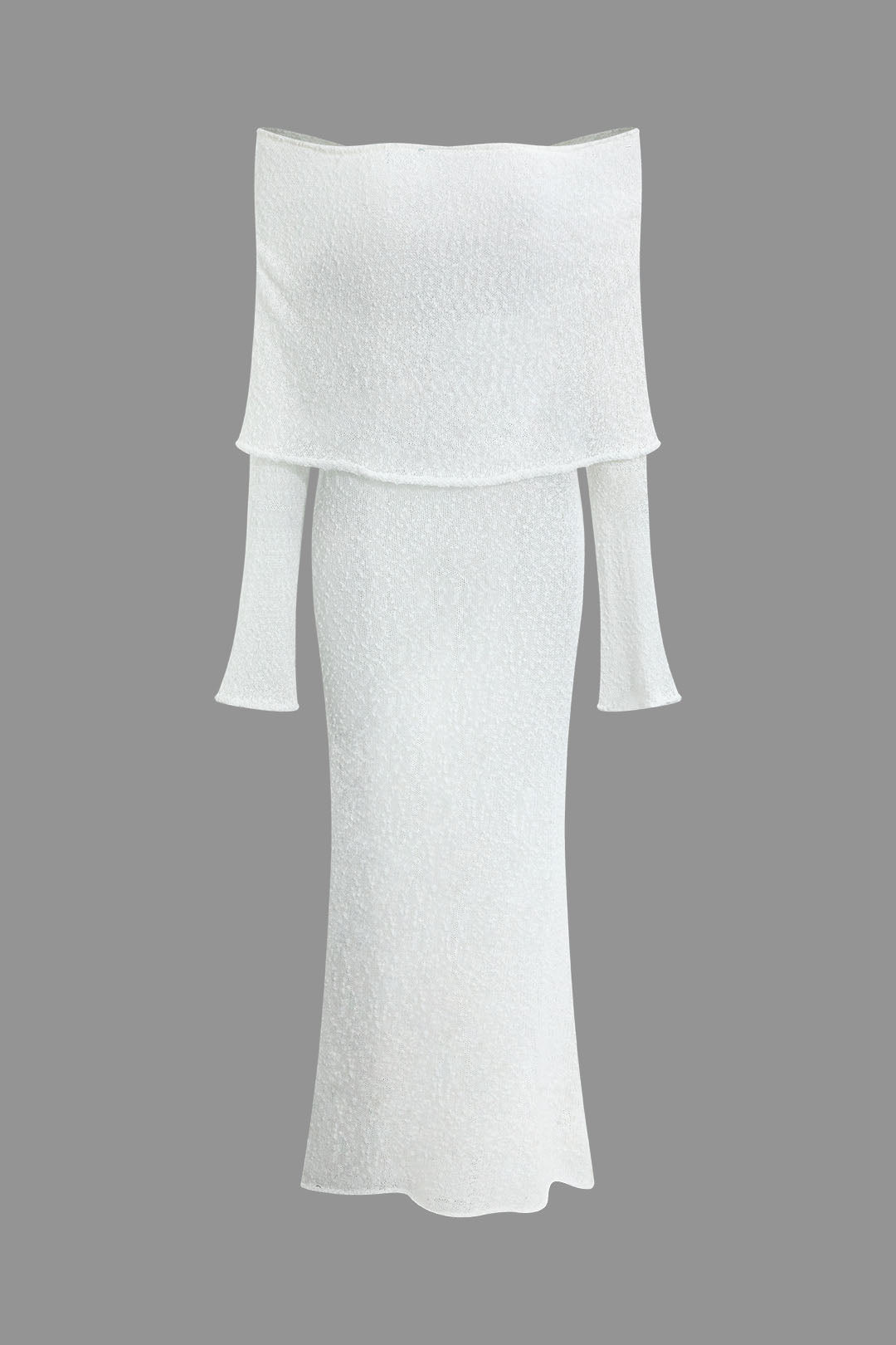ELARA - Off-shoulder gebreide maxi-jurk met lange mouwen