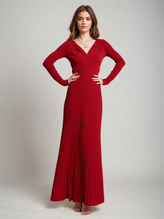 EVIE - Elegante geribde wikkel midi-jurk