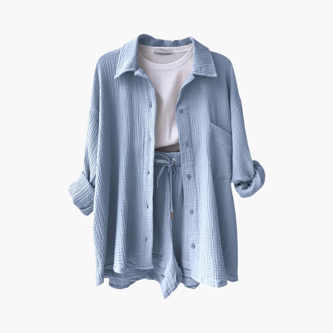 Helga - Dames co-ord set met blouse en short met hoge taille - Glamorix