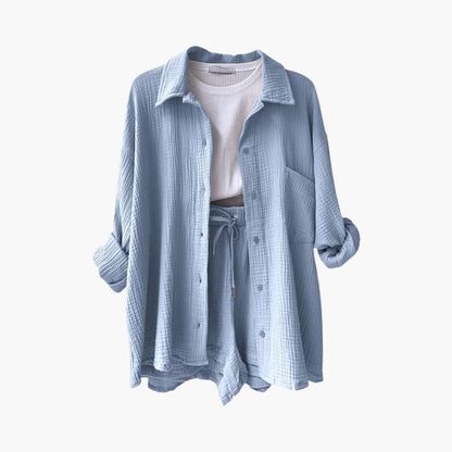 Helga - Dames co-ord set met blouse en short met hoge taille - Glamorix
