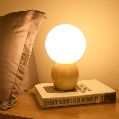ORBILUX - Nachtkastlamp met houten voetstuk en orb-design