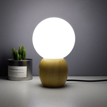 ORBILUX - Nachtkastlamp met houten voetstuk en orb-design