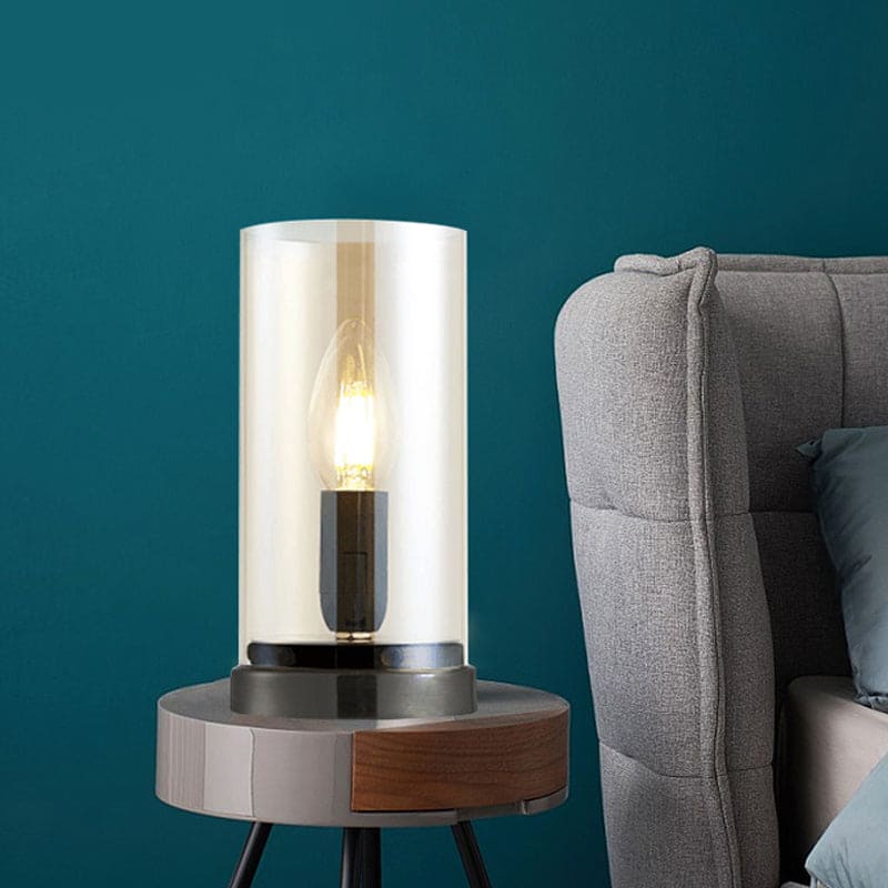 EVAGLOW - Zwarte industriële glazen tafellamp voor de woonkamer