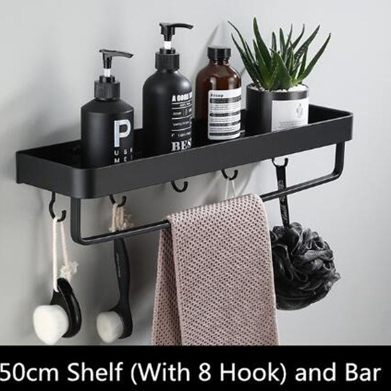 Zwart aluminium wandrek met strak design – ALUNERO SHELF - Glamorix