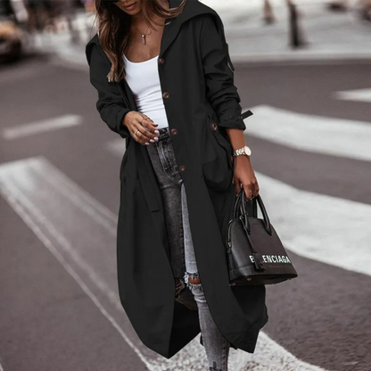 NORA - Lange oversized trenchcoat met capuchon voor dames