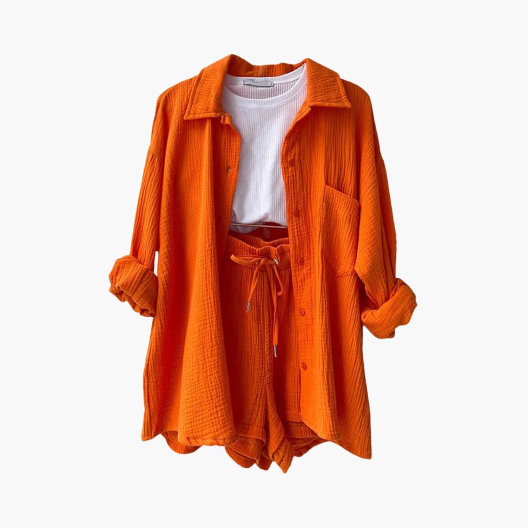 Helga - Dames co-ord set met blouse en short met hoge taille - Glamorix