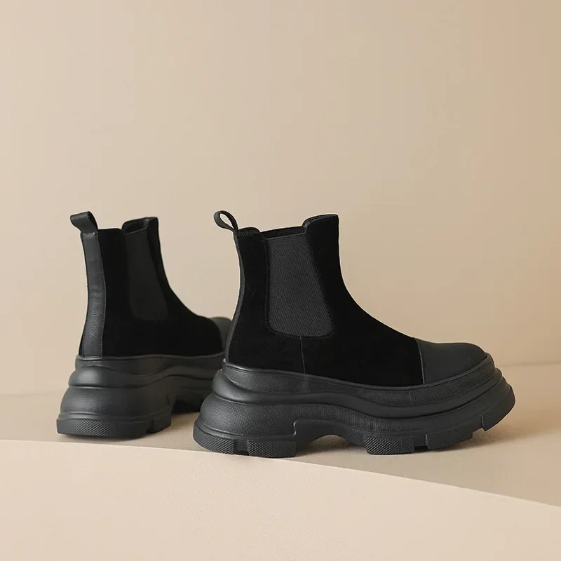 LILA - Dames suède Chelsea boots met dikke plateauzool