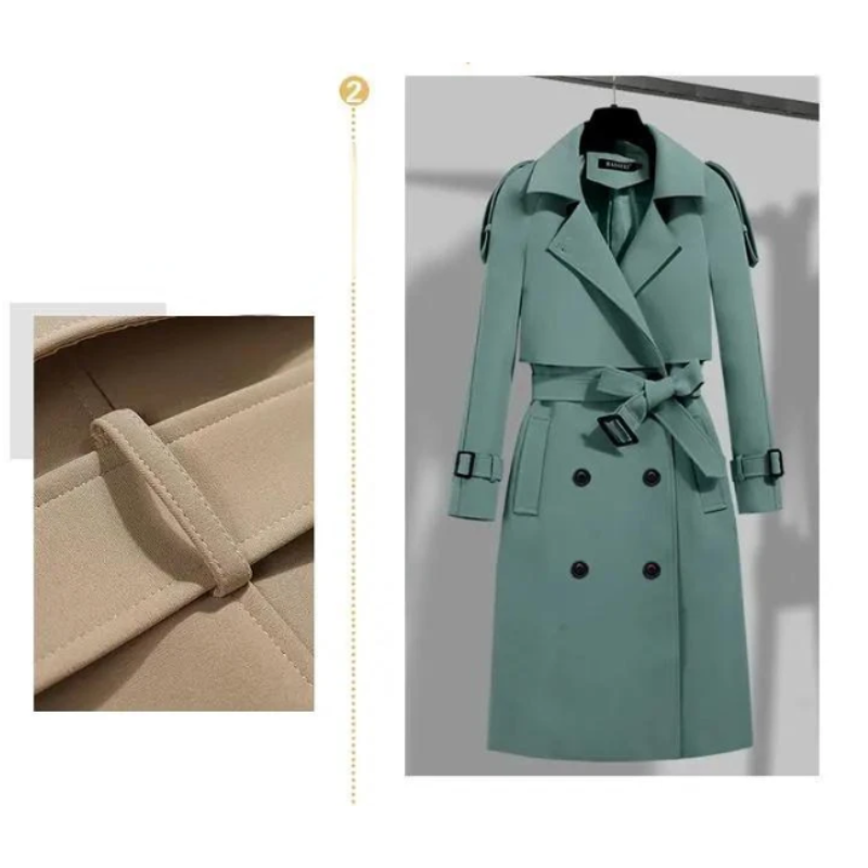 CLAUDIA - Lange trenchcoat met ceintuur en dubbele knoopsluiting voor dames