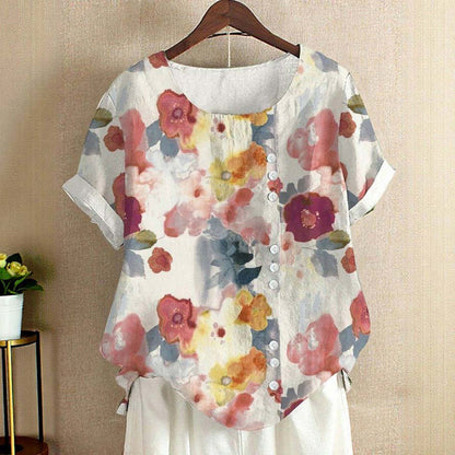 Luchtige dames top met bloemenprint en vrouwelijke pasvorm – FLORA BLOOM - Glamorix