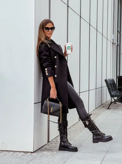 ELENA - Lange trenchcoat voor dames met knoopsluiting en riemmanchetten