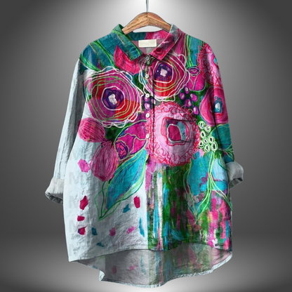 Losvallende damesblouse met kunstzinnige print – ARNELLA - Glamorix
